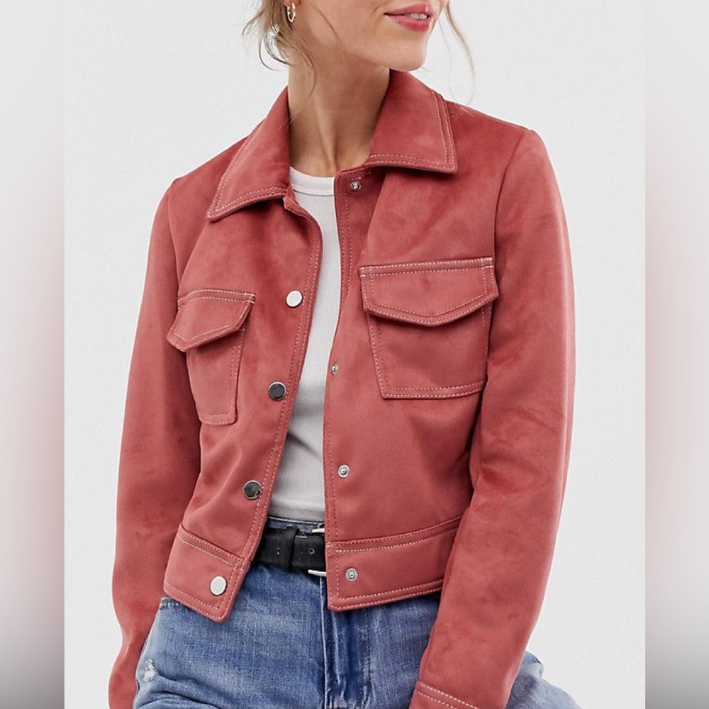 ASOS Pink suede utility trucker jacket